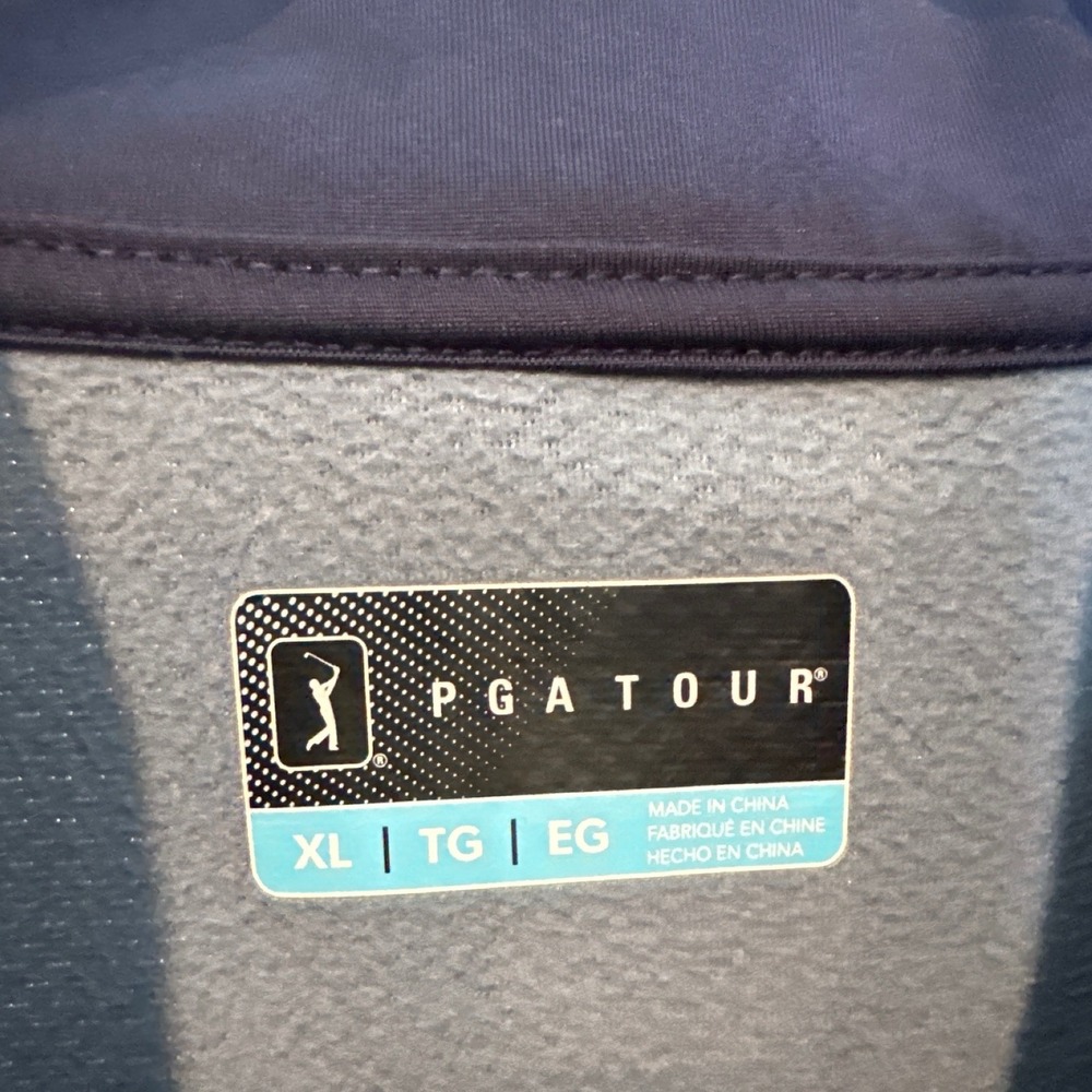 PGA Tour Mens XL Quarter Zip Pullover Blue Grey Textured Golf Sweater Long-Slv - Picture 2 of 3